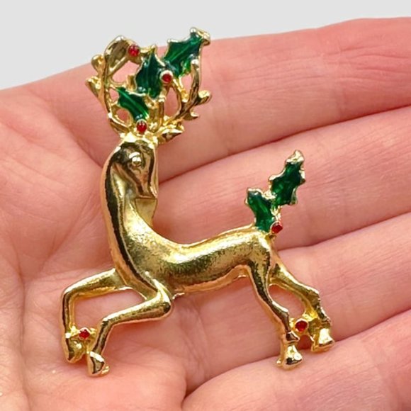 Christmas Jewelry Lot,  Reindeer, Sleight, Tree, Brooch, Enamel, Bracelet,Vintag - Picture 7 of 8